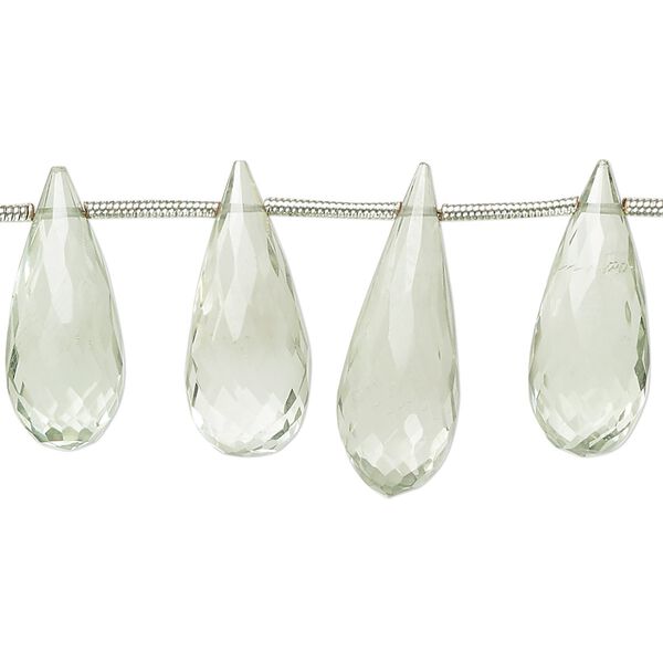 Green quartz 1pkg17, hand-cut top-drilled faceted teardrop bead 16x7mm-22x9mm image number 0
