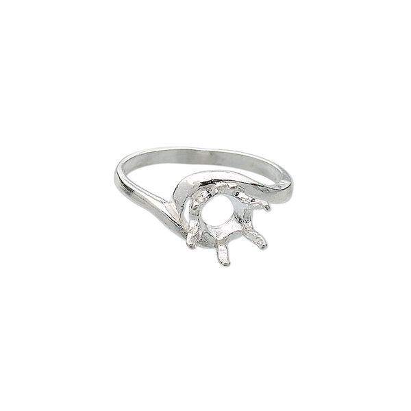 Ring, Sure-Set™, sterling silver, swirl band with 8mm 6-prong faceted round setting, size 7. Sold individually. image number 0
