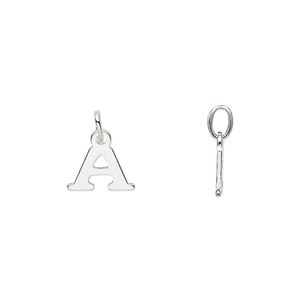Charm, sterling silver, 10x8mm block alphabet letter "A." Sold individually.