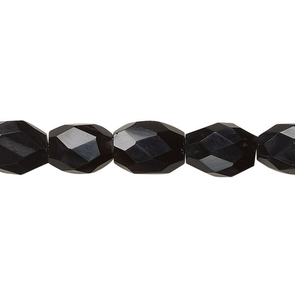 Black onyx 1pkg1, hand-cut faceted oval bead, 13 inch 9x7mm-11x8mm image number 0