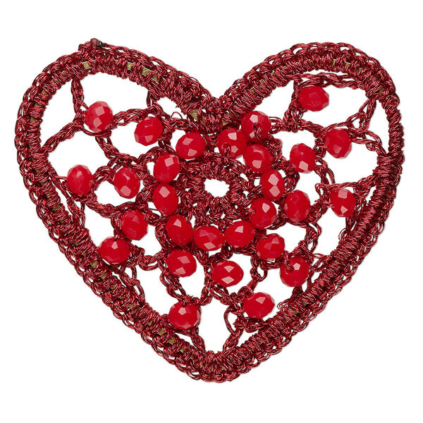 Focal, glass / nylon / steel, dark red, 52x45mm-53x47mm heart. Sold per pkg of 2. image number 0