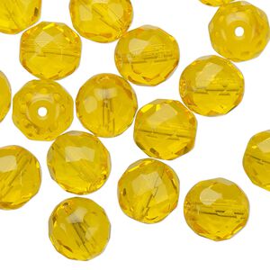 Bead 1pkg40 Czech fire-polished glass, 10mm faceted round, transparent yellow
