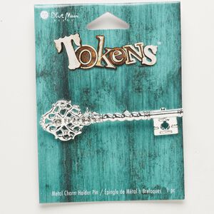 Brooch, silver-finished "pewter" (zinc-based alloy), 69x21mm fancy key. Sold individually.