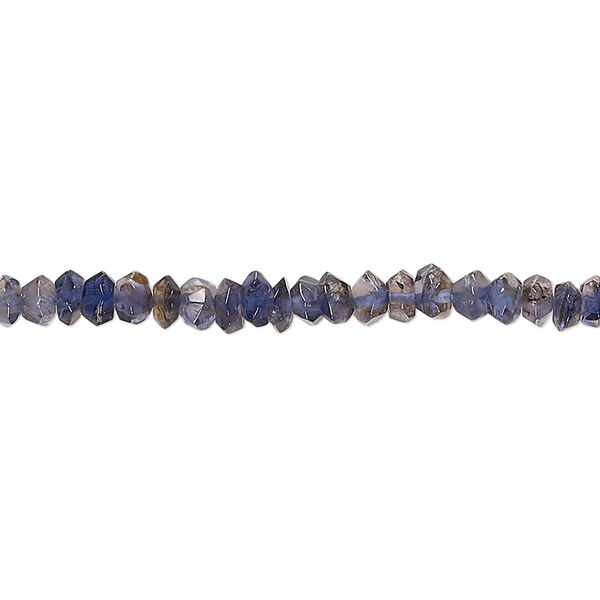 Bead, iolite (natural), medium to dark, 3x1mm-4x3mm hand-cut tumbled faceted saucer, C grade, Mohs hardness 7 to 7-1/2. Sold per 13-inch strand, approximately 140 beads. image number 0