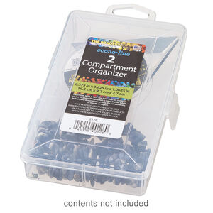 Organizer box, The Beadery®, 1pkg1, plastic, clear, 6-1/3 x 6-2/3 x 1 inches with 2 fixed compartments (2178).