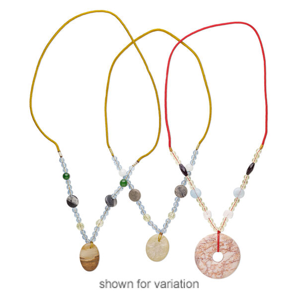 Multi-gemstone / acrylic / glass 1pkg3, mixed shape continuous necklace 20 inch mix 29mm-65x45mm image number 2