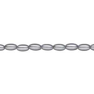 Pearl 1pk pewter, Celestial Crystal® 6x3.5mm rice 15.5-16 inch