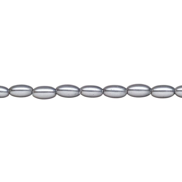 Pearl 1pk pewter, Celestial Crystal® 6x3.5mm rice 15.5-16 inch image number 0
