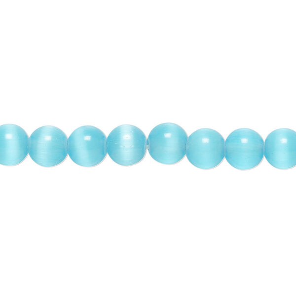 Bead, cat's eye glass (fiber optic glass), turquoise blue, 6mm round, quality grade. Sold per 15-1/2" to 16" strand. image number 0