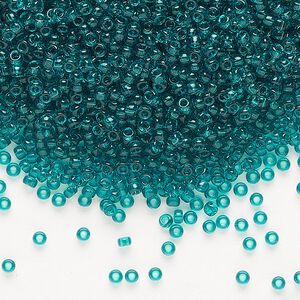 Seed bead, Miyuki, glass, pkg/25g, #11 rocaille, transparent teal (RR-2405).