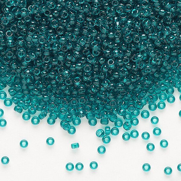 Seed bead, Miyuki, glass, pkg/25g, #11 rocaille, transparent teal (RR-2405). image number 0
