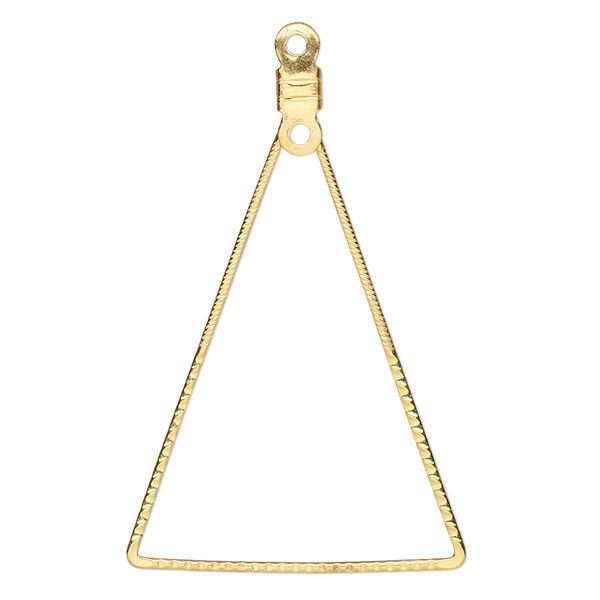 Beading hoop, gold-plated steel, 39.5x39.5x25mm single-sided open triangle with notched design and closed loop. Sold per pkg of 10. image number 0
