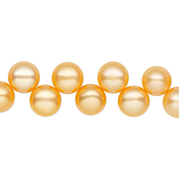Pearl, cultured freshwater (dyed), carrot, 7-8mm top-drilled flat-sided round with 0.4-0.5mm hole, B- grade, Mohs hardness 2-1/2 to 4. Sold per 14-inch strand. image number 0