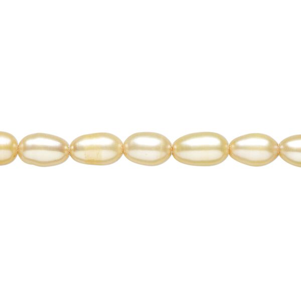 Pearl 1pkg1 cultured freshwater, 5-6mm rice C grade, 15 inch dyed champagne image number 0