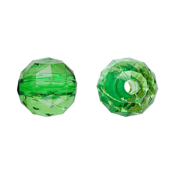 Bead, acrylic, green, 15mm faceted round. Sold per 100-gram pkg, approximately 50 beads. image number 0