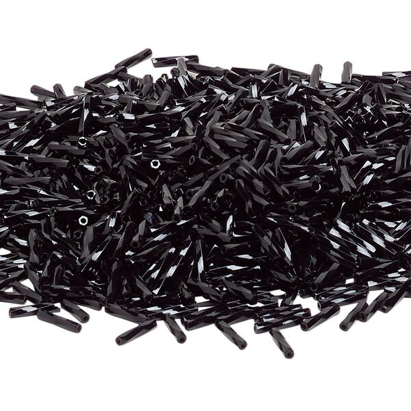 Bead, Miyuki, bugle bead, glass, pkg/250 g, 9x2mm center-drilled twisted, opaque black, (TW-401). image number 0