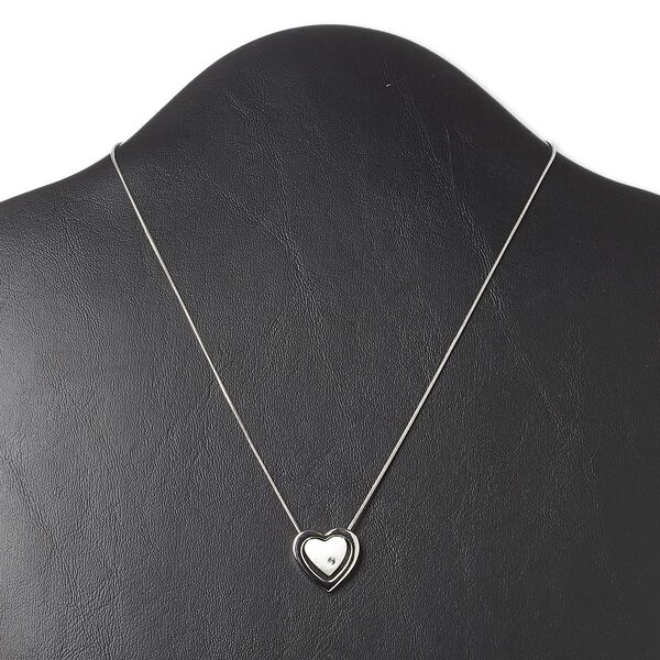 Necklace, crystals and imitation rhodium-plated "pewter" (zinc-based alloy), crystal clear, 18mm double heart, 16 inches with 3-inch extender chain and lobster claw clasp. Sold individually. image number 0