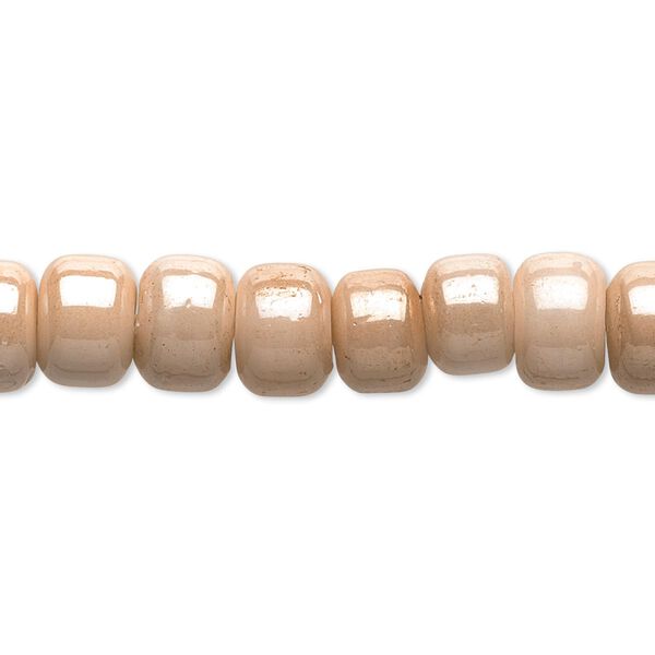 Bead, glass, opaque luster champagne, 9x7mm crow. Sold per 24-inch strand. image number 0