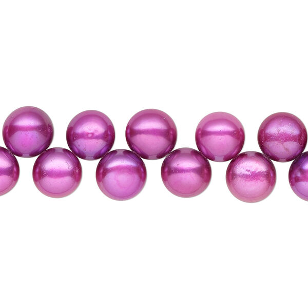 Pearl, cultured freshwater (dyed), mulberry, 6-7mm top-drilled flat-sided round with 0.4-0.5mm hole, B- grade, Mohs hardness 2-1/2 to 4. Sold per 14-inch strand. image number 0