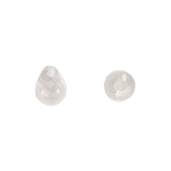 Quartz crystal 1pkg2, hand-cut half-drilled faceted teardrop bead natural B grade, 10x8mm image number 0
