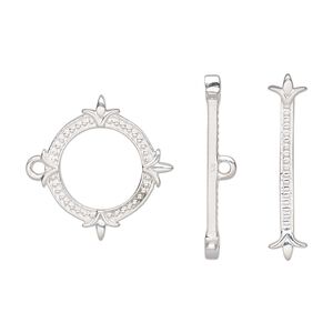 Clasp toggle 1pkg1 sterling silver, 19mm double-sided round, 1-strand