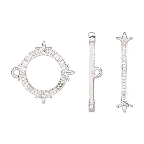 Clasp toggle 1pkg1 sterling silver, 19mm double-sided round, 1-strand image number 0