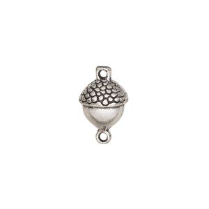 Link, antique silver-finished "pewter" (zinc-based alloy), 11x10mm acorn. Sold per pkg of 6.