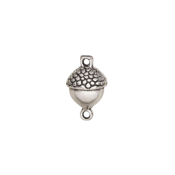 Link, antique silver-finished "pewter" (zinc-based alloy), 11x10mm acorn. Sold per pkg of 6. image number 0