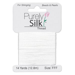 Thread, Purely Silk™, white, size FFF. Sold per 14-yard card.