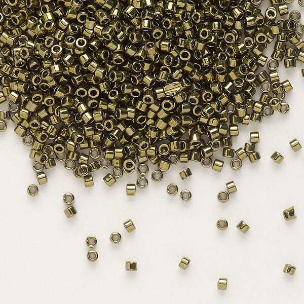 Seed bead, Delica®, glass, pkg/7.5g, #11 round, opaque nickel-plated dyed color olive (DB-0456). image number 0