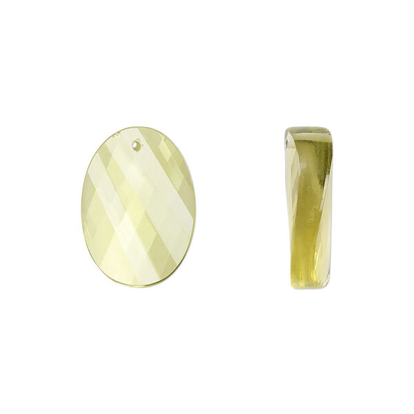 Bead, lemon quartz (heated), 16x12mm hand-cut faceted twisted oval, B grade, Mohs hardness 7. Sold per pkg of 2. image number 0