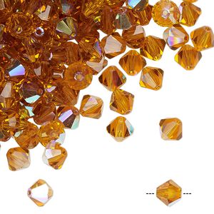 Bead 144pk topaz AB, Preciosa Czech crystal 6mm bicone