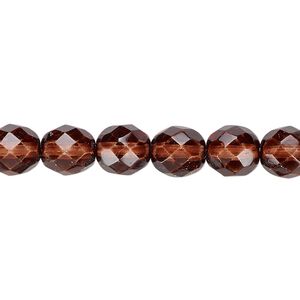 Bead, Czech fire-polished dipped décor glass, brown, 8mm faceted round. Sold per 15-1/2" to 16" strand, approximately 50 beads.
