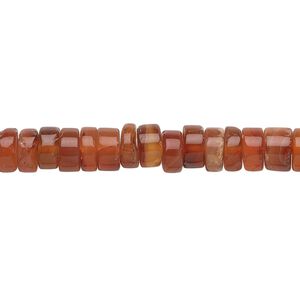 Bead, carnelian (dyed / heated), medium to dark, 5x2mm-7x4mm hand-cut heishi, C- grade, Mohs hardness 6-1/2 to 7. Sold per 14-inch strand.