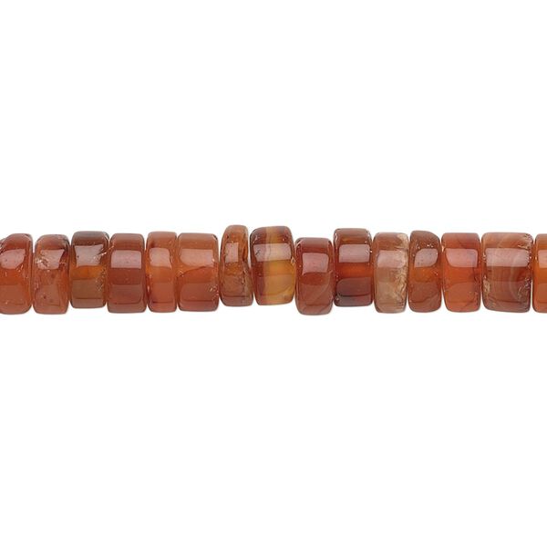 Bead, carnelian (dyed / heated), medium to dark, 5x2mm-7x4mm hand-cut heishi, C- grade, Mohs hardness 6-1/2 to 7. Sold per 14-inch strand. image number 0