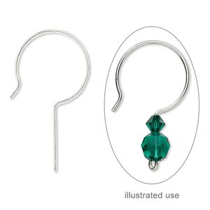 Ear wire French hook 1pkg10 sterling silver, 30mm / 14mm shank, 21 gauge 5 pair
