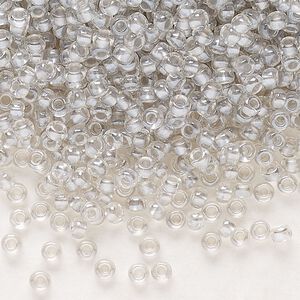 Seed bead, Preciosa Ornela Czech glass, pkg/50g, #11 rocaille, translucent color-lined luster pastel grey, (382PD).