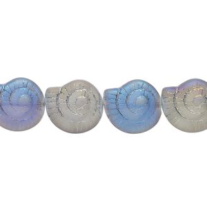 Pressed glass 1pkg1, 2-sided nautilus shell bead, 15.5-16 inch matte grey blue AB 12x11.5mm