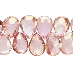 Quartz crystal 1pkg1, hand-cut top-drilled faceted puffed teardrop bead 7 inch 11x8mm-17x12mm