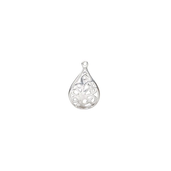 Drop, sterling silver, 11x8mm single-sided fancy teardrop. Sold per pkg of 2. image number 0