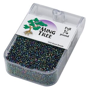 Seed bead, Ming Tree™, glass, pkg/1/4 pound, #11 round, opaque iris green.