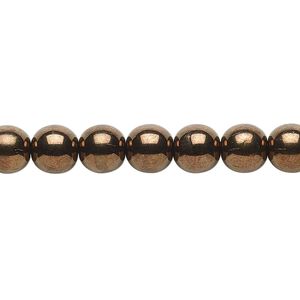 Bead, Czech glass druk, antique gold opaque luster, 8mm round. Sold per 15-1/2" to 16" strand.