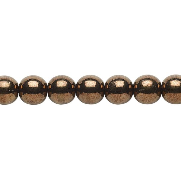 Bead, Czech glass druk, antique gold opaque luster, 8mm round. Sold per 15-1/2" to 16" strand. image number 0