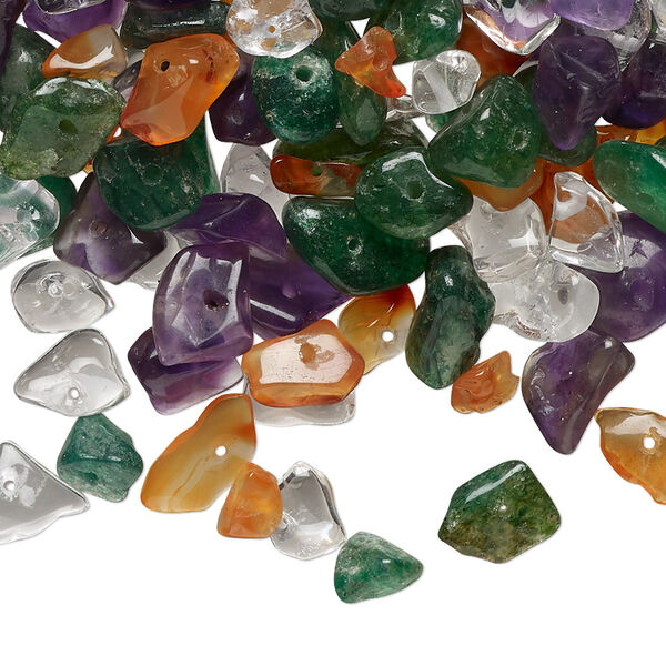 Bead, multi-gemstone (natural / dyed / heated), multicolored, small to medium tumbled chip, Mohs hardness 6-1/2 to 7. Sold per pkg, approximately 380-420 beads. image number 0