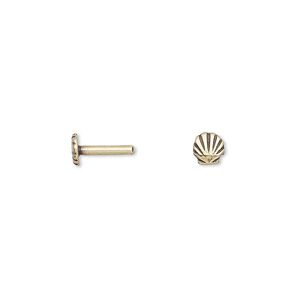 Brad, JBB Findings, antiqued brass, 9x4.5mm with 4.5x4.5mm seashell and 8x1.5mm post. Sold per pkg of 4.