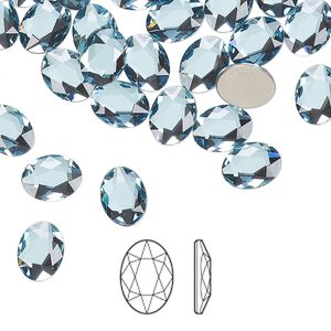 Flat back 144pk aquamarine foil back, Swarovski® 8x6mm oval 2603