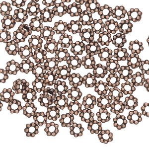 Bead, antique copper-finished "pewter" (zinc-based alloy), 4x2mm beaded rondelle. Sold per pkg of 100.