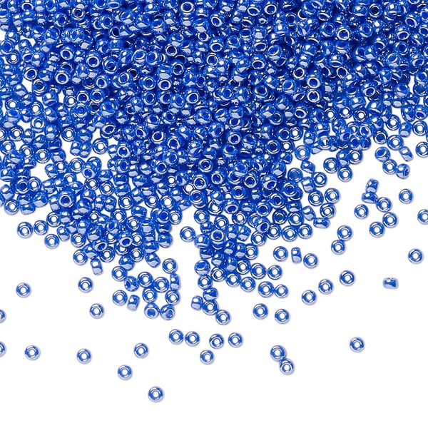 Seed bead, Miyuki, glass, pkg/35g, #15 rocaille, opaque luster cyan blue, (RR-432). image number 0