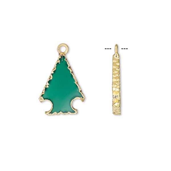 Green onyx / sterling silver 1pkg2, electroplated gold-finished hand-cut Christmas tree drop 20x15mm image number 0