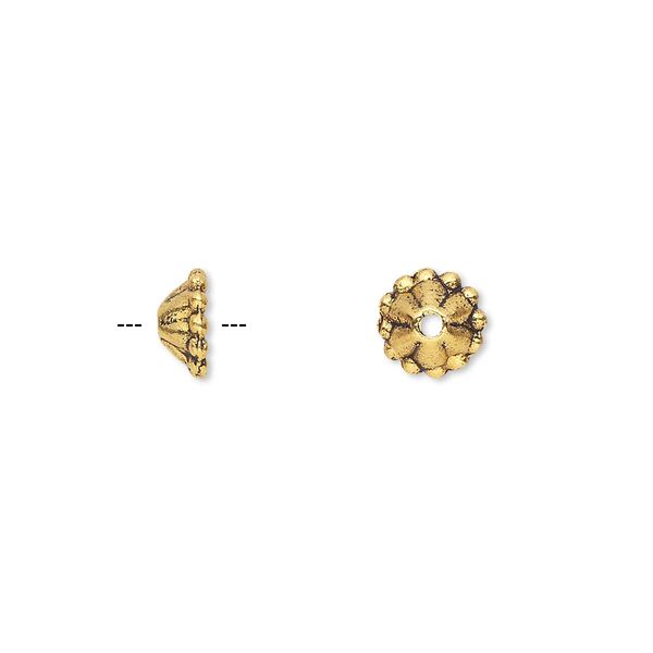 Bead cap, antique gold-finished "pewter" (zinc-based alloy), 7x3mm cone, fits 6-10mm bead. Sold per pkg of 100. image number 0